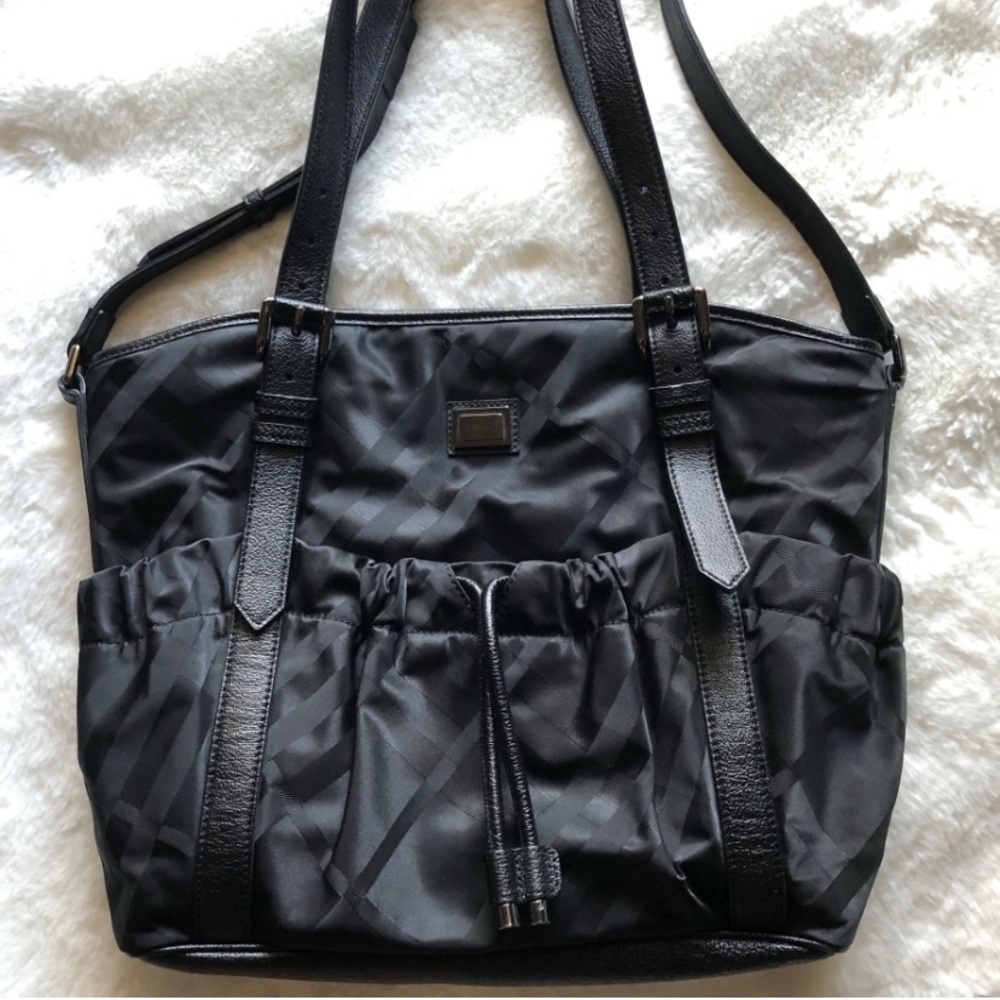 Burberry tote black plaid bag shoulder bag Lrg - Picture 1 of 12